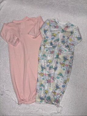 Dundee vintage Pink and Pastel teddybear drawstring Sleep Gowns 0-13 lbs 0/3m